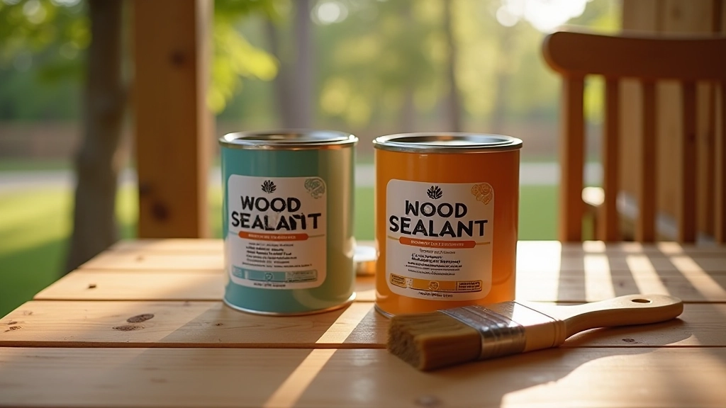 Containers of wood sealant in water-based and oil-based varieties with brushes, showing product comparison on wooden surface