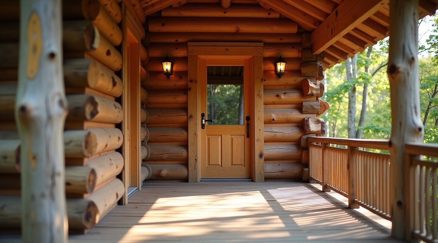 Authentic log cabin with weathered porch exterior