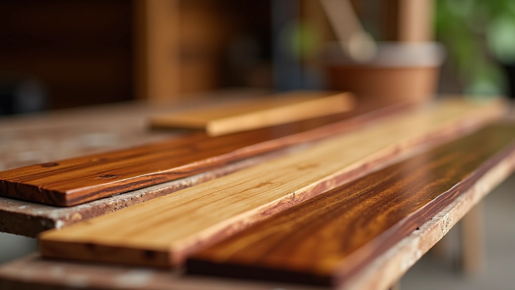 Comparison of water-based and oil-based wood stain swatches on wooden boards showing color difference and penetration